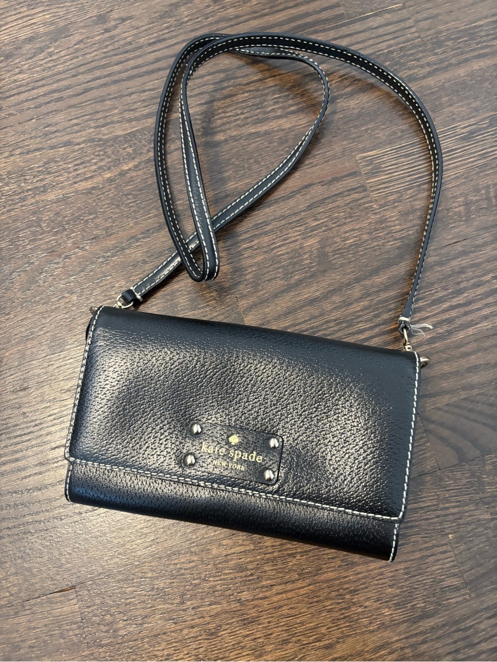kate spade Black Pebble Leather Crossbody Wallet